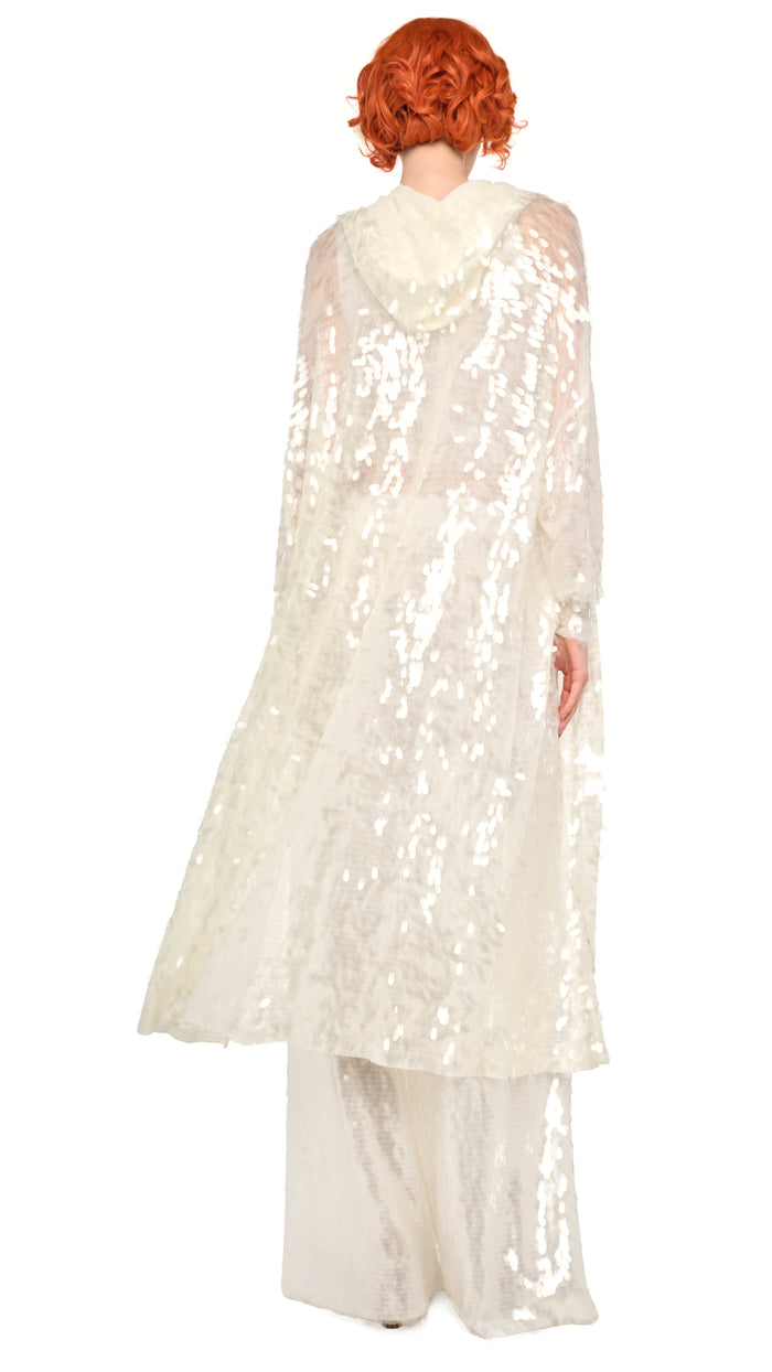HOODED ROBE TO KNEE – Clear/White – Norma Kamali