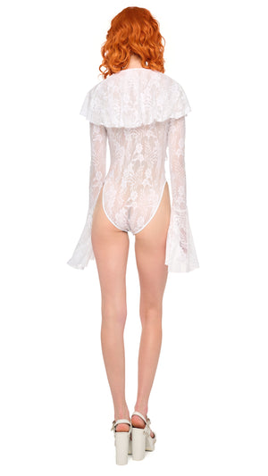 LONG SLEEVE DEEP V RUFFLE BODYSUIT #3 Thumbnail