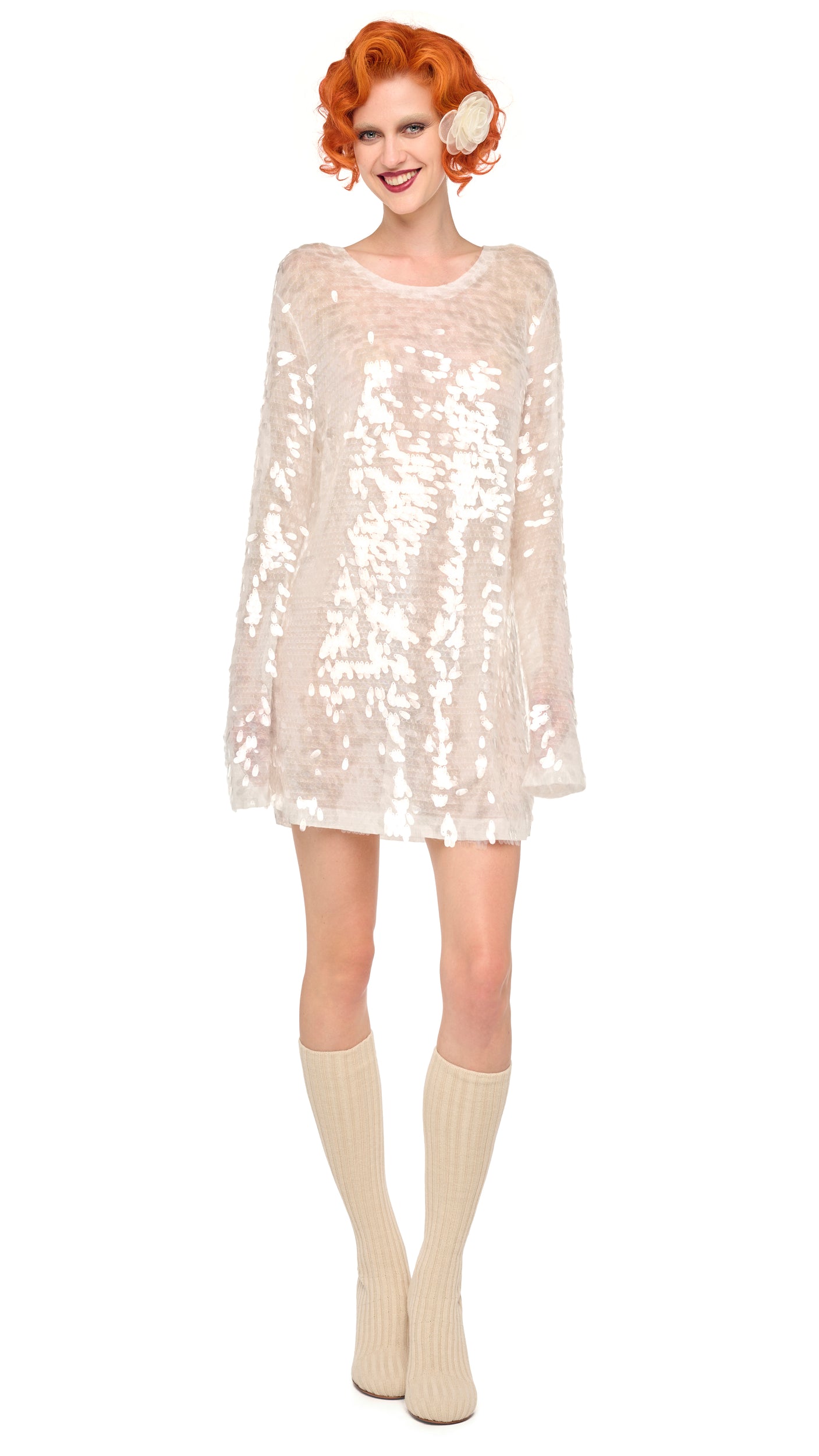 japanese salad dressing ginger LONG SLEEVE CREWNECK MINI DRESS – Clear/White – Norma Kamali