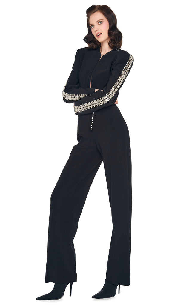 STUD ZIP FRONT STRAIGHT LEG JUMPSUIT – Black – Norma Kamali