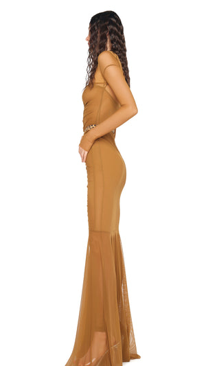 LS V NECK SHIRRED FRONT FISHTAIL GOWN #2 Thumbnail