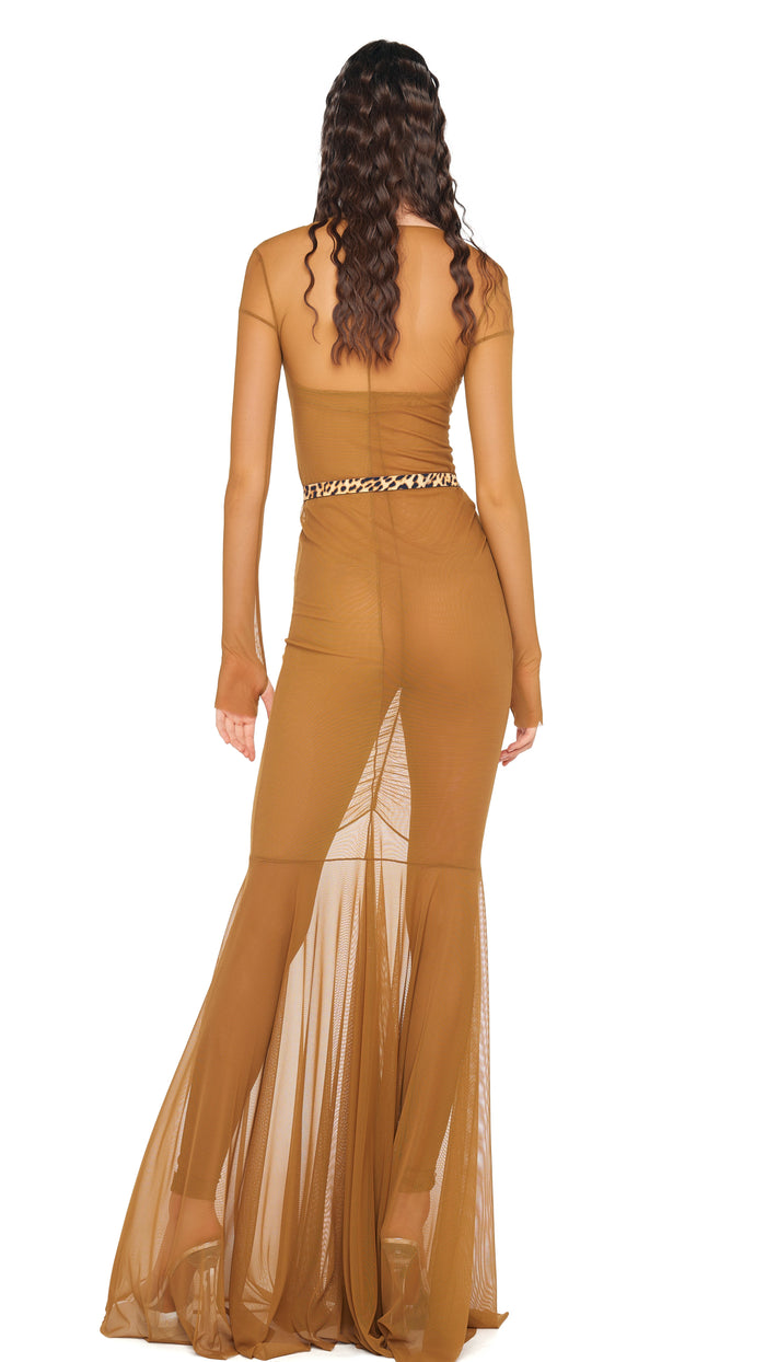 LS V NECK SHIRRED FRONT FISHTAIL GOWN #3