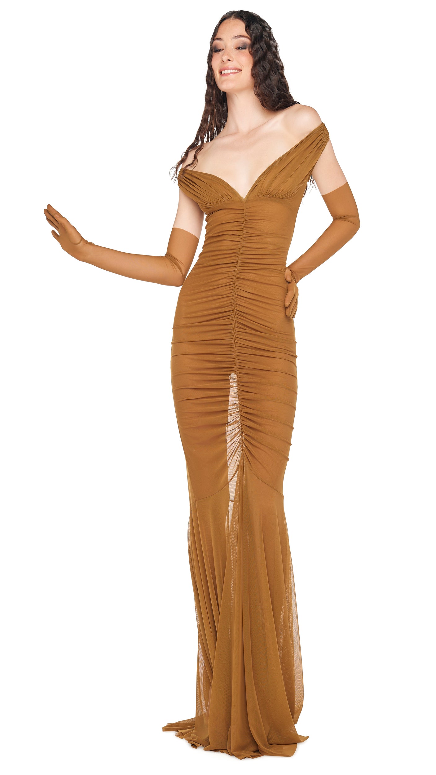 Norma Kamali Tara Shirred Front Fishtail Gown