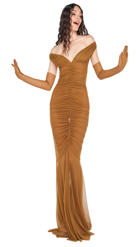 norma kamali long sleeve tara dress Norma Kamali Tara Shirred Front Fishtail Gown