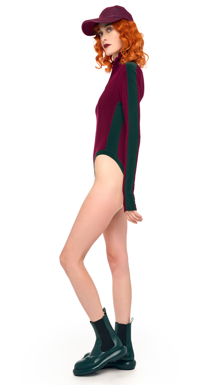 SIDE STRIPE ZIP FRONT L/S TURTLENECK BODYSUIT #20