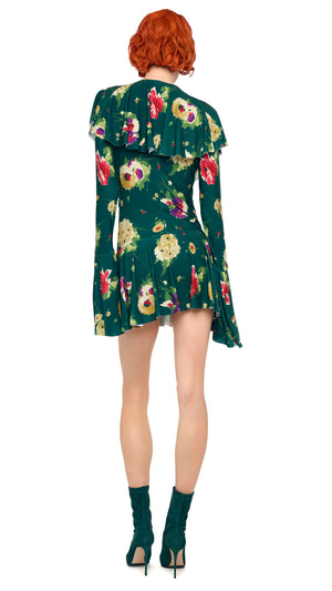 LONG SLEEVE DEEP V RUFFLE MINI DRESS #3 Thumbnail