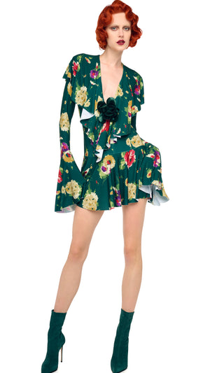 LONG SLEEVE DEEP V RUFFLE MINI DRESS #6 Thumbnail