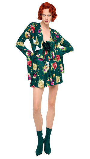 LONG SLEEVE DEEP V RUFFLE MINI DRESS #4 Thumbnail