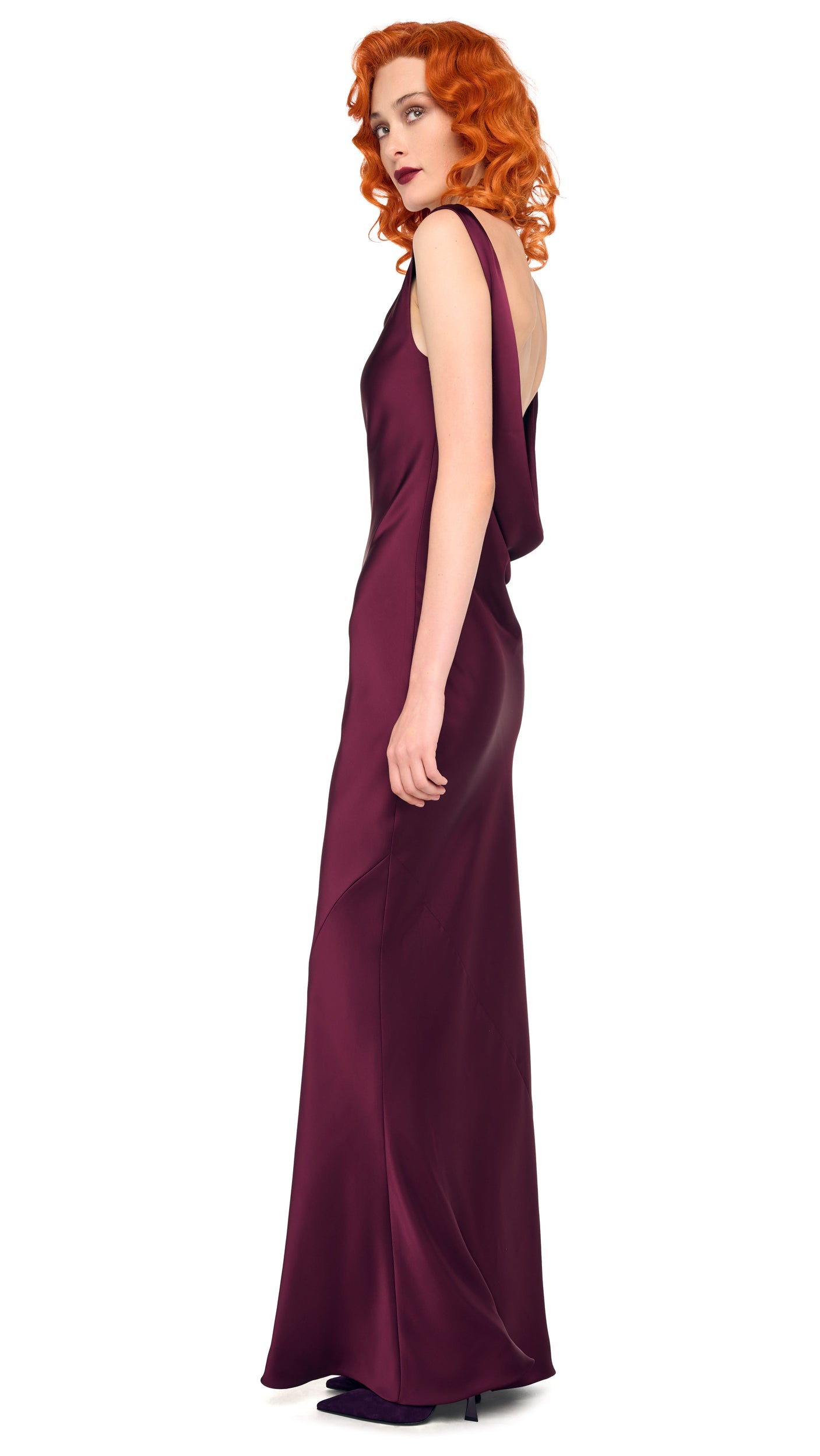 SLEEVELESS LOW BACK DRAPE GOWN  Plum  Norma Kamali