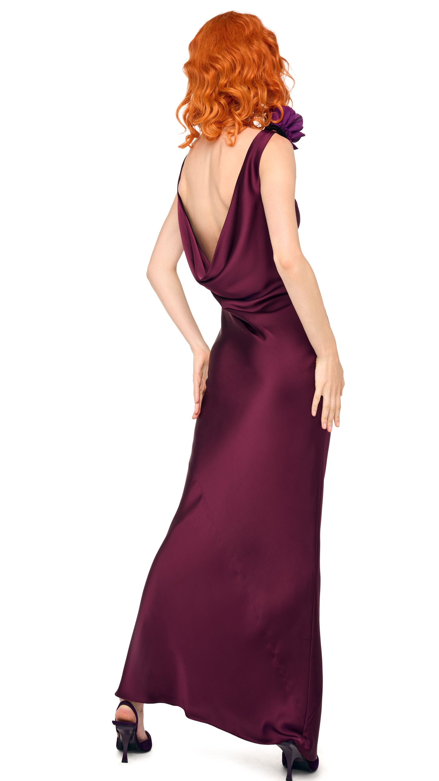 Norma Kamali Sleeveless Low Back Drape Gown - Plum / Size M Norma Kamali Sleeveless Low Back Drape Gown - Plum / Size M