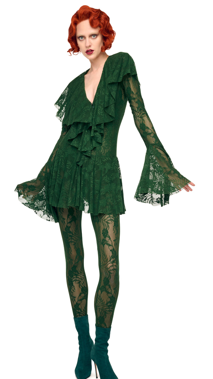 LONG SLEEVE DEEP V RUFFLE MINI DRESS #4