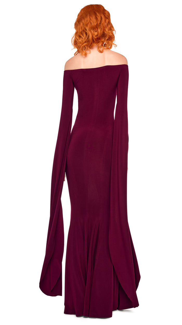 OFF SHOULDER RIBBON SLEEVE FISHTAIL GOWN #3