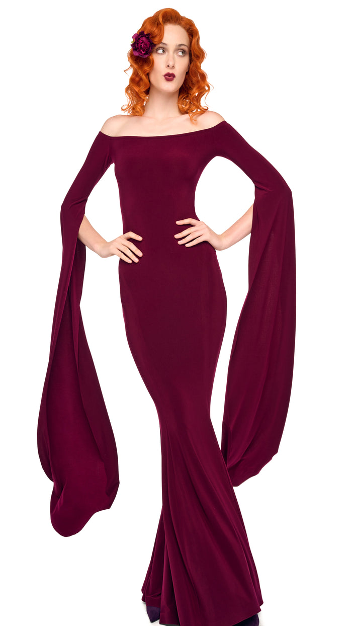 OFF SHOULDER RIBBON SLEEVE FISHTAIL GOWN #6