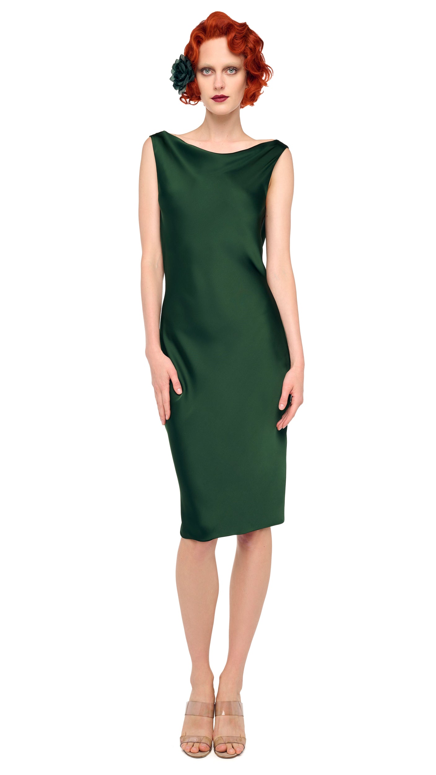 SLEEVELESS LOW BACK DRAPE DRESS Dark Emerald Norma Kamali SLEEVELESS LOW BACK DRAPE DRESS Dark Emerald Norma Kamali