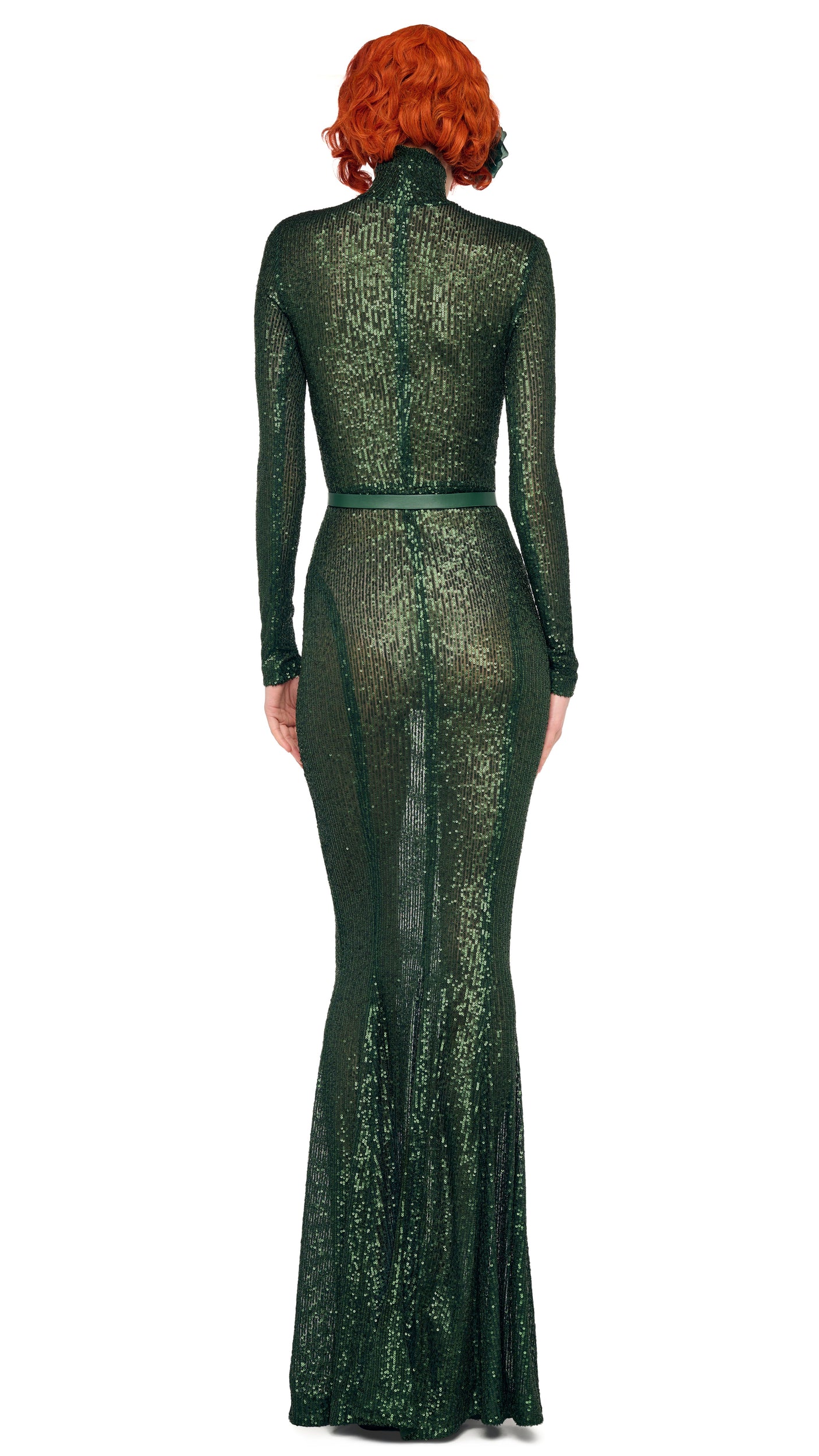 LONG SLEEVE TURTLE FISHTAIL GOWN – Dark Emerald – Norma Kamali