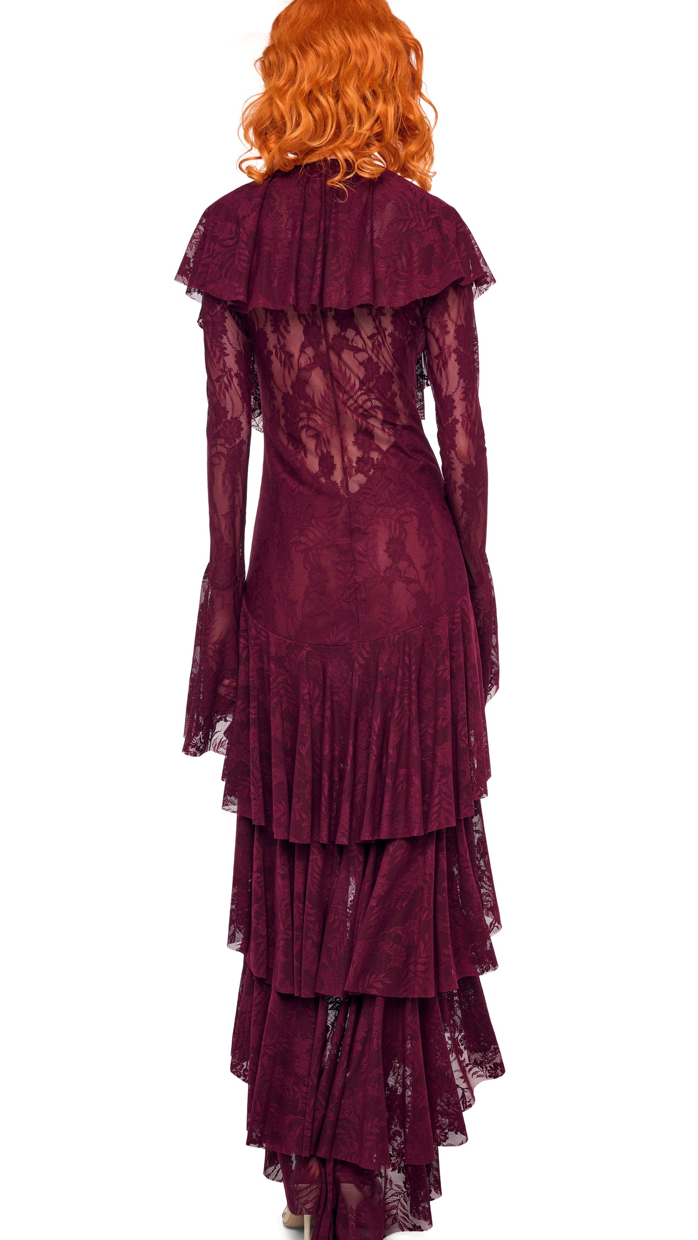 HI LOW LONG SLEEVE DEEP V RUFFLE GOWN – Plum – Norma Kamali