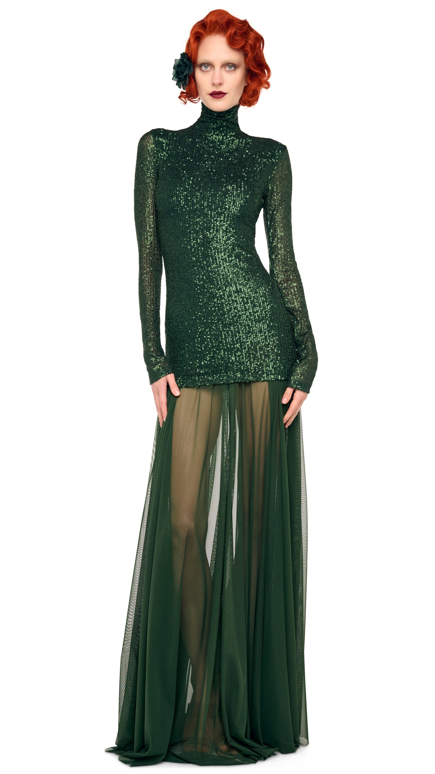 LONG SLEEVE SLIM FIT TURTLENECK PICKLEBALL DRESS – Dark Emerald – Norma  Kamali