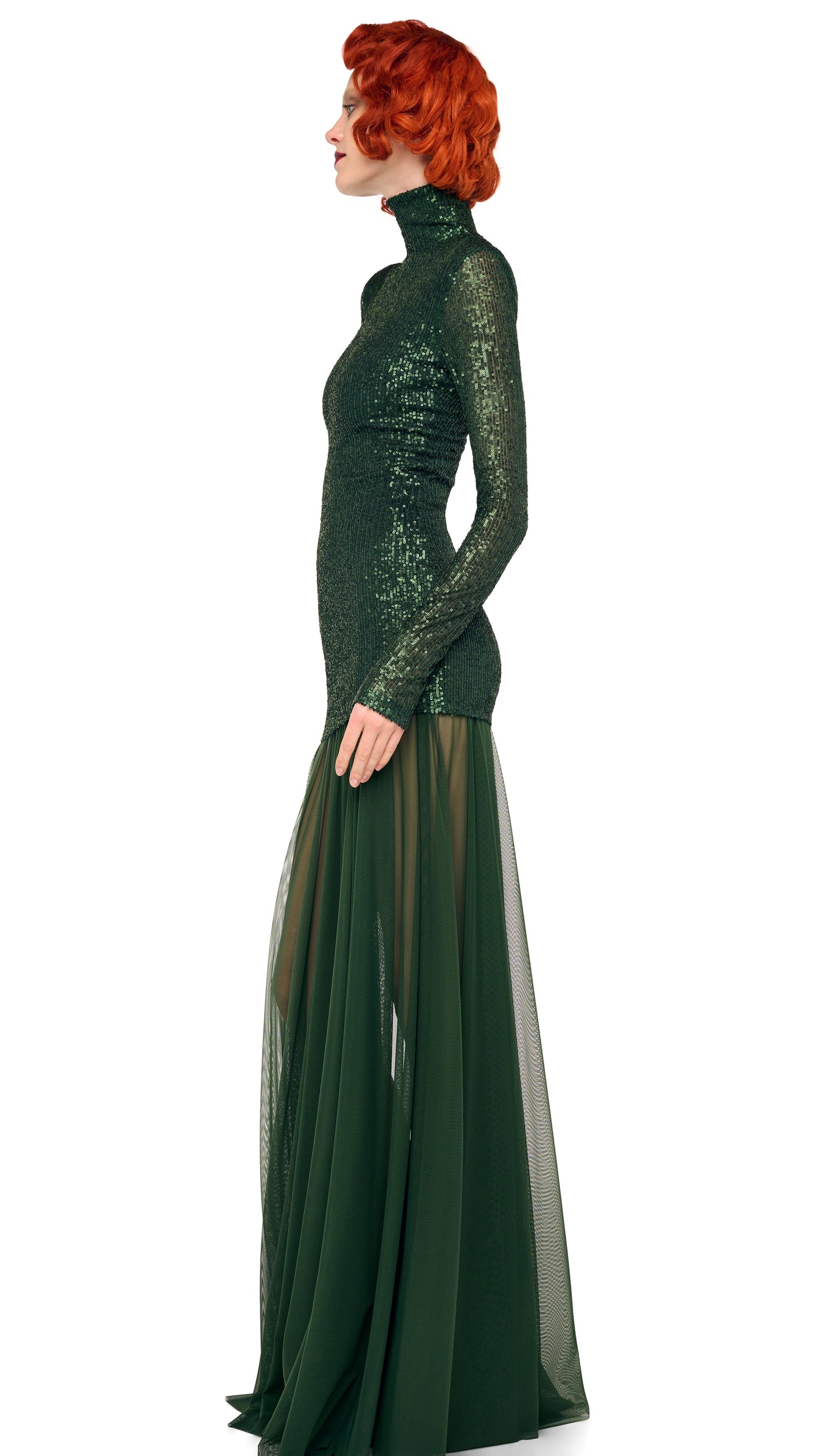 LONG SLEEVE SLIM FIT TURTLENECK PICKLEBALL DRESS – Dark Emerald