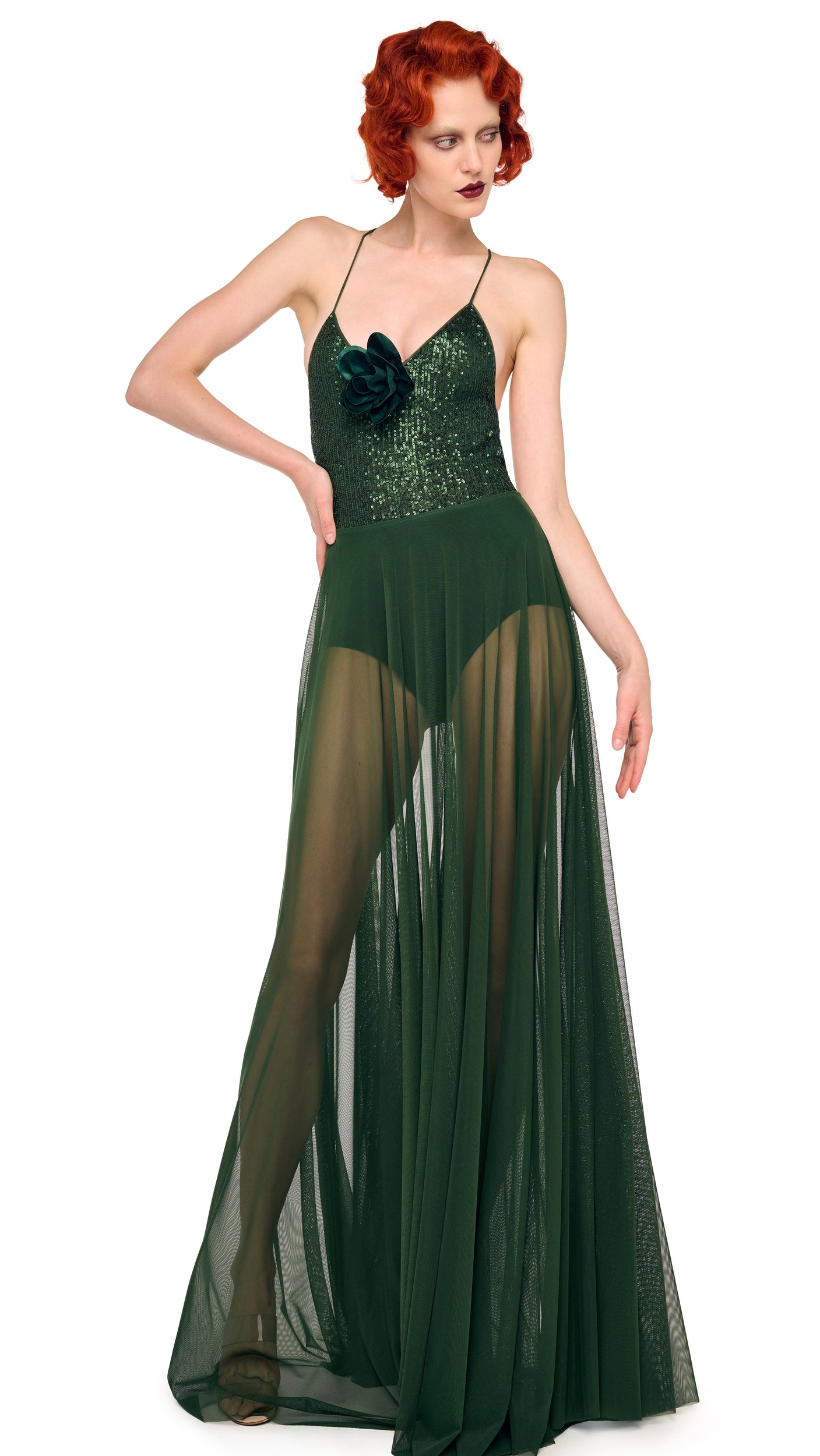 Norma Kamali Flared Skirt To Floor - Dark Emerald / size L
