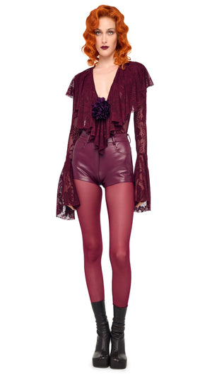 LONG SLEEVE DEEP V RUFFLE BODYSUIT #1 Thumbnail