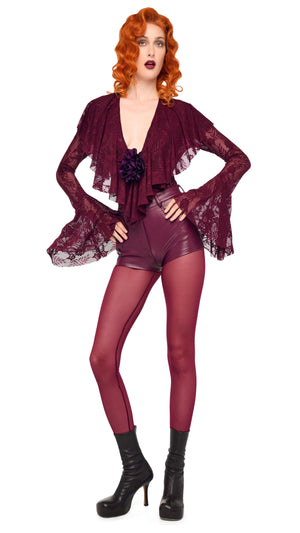 LONG SLEEVE DEEP V RUFFLE BODYSUIT #4 Thumbnail