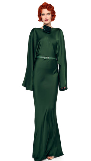 REVERSE OBIE GOWN W/ LONG SLEEVE – Dark Emerald – Norma Kamali