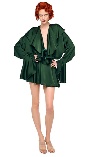 LONG SLEEVE DEEP V RUFFLE BODYSUIT #1 Thumbnail