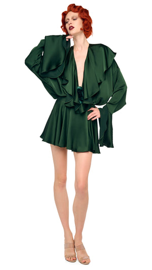 LONG SLEEVE DEEP V RUFFLE BODYSUIT #6 Thumbnail