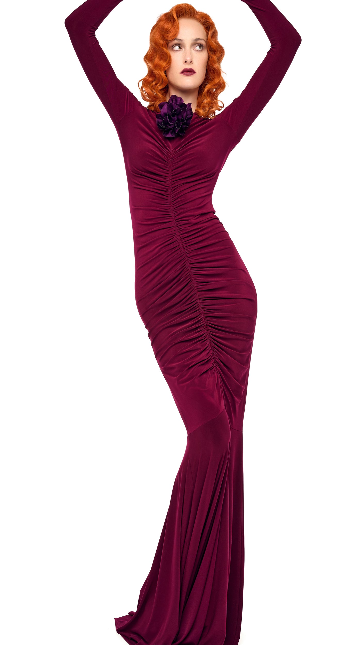 Norma Kamali Shirred Front Fishtail Gown