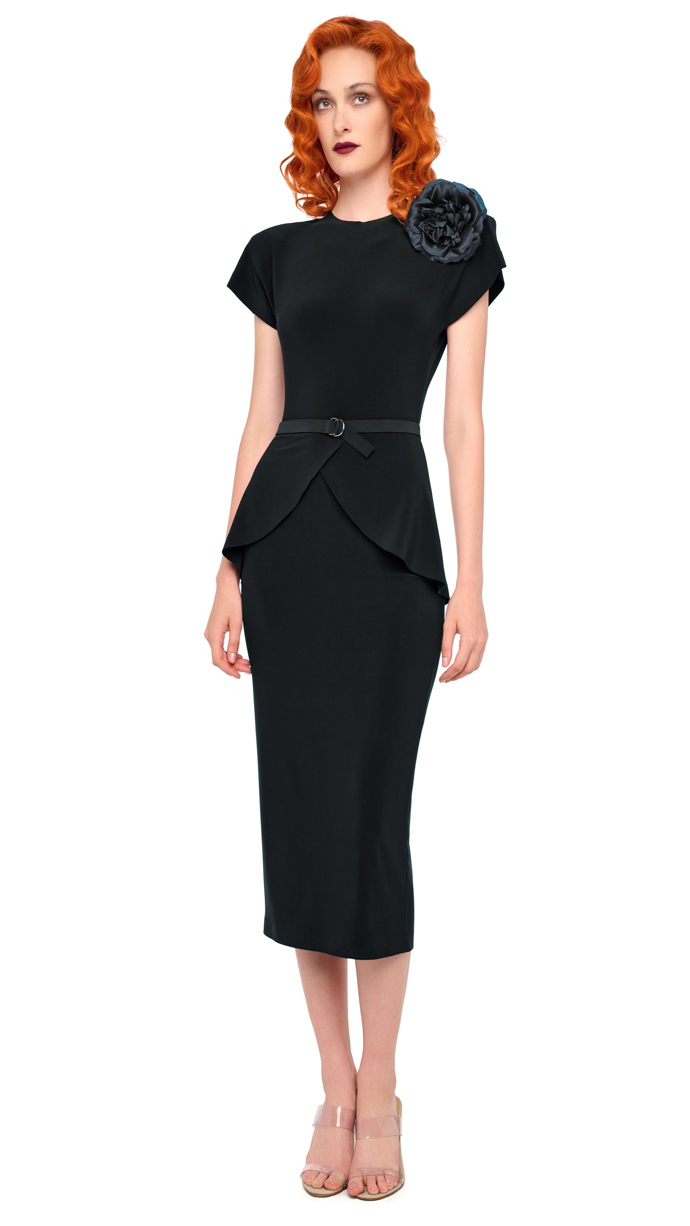 Norma Kamali Cap Sleeve Peplum Dress - Black / Size L Norma Kamali Cap Sleeve Peplum Dress - Black / Size L