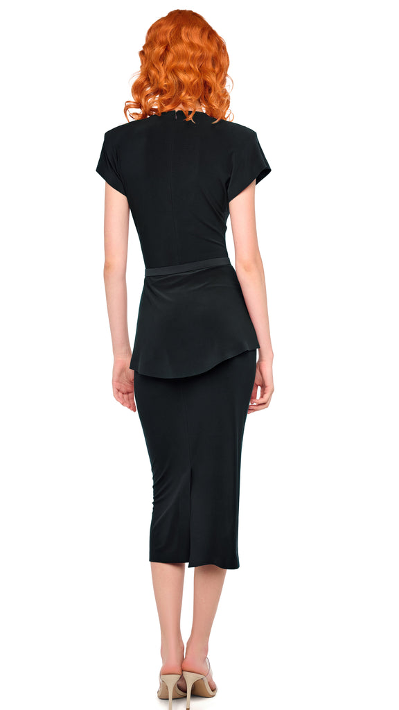 CAP SLEEVE PEPLUM DRESS – Black – Norma Kamali