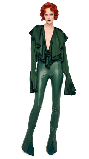 LONG SLEEVE DEEP V RUFFLE BODYSUIT #10 Thumbnail