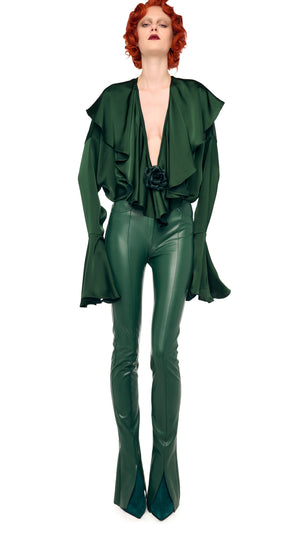 LONG SLEEVE DEEP V RUFFLE BODYSUIT #11 Thumbnail