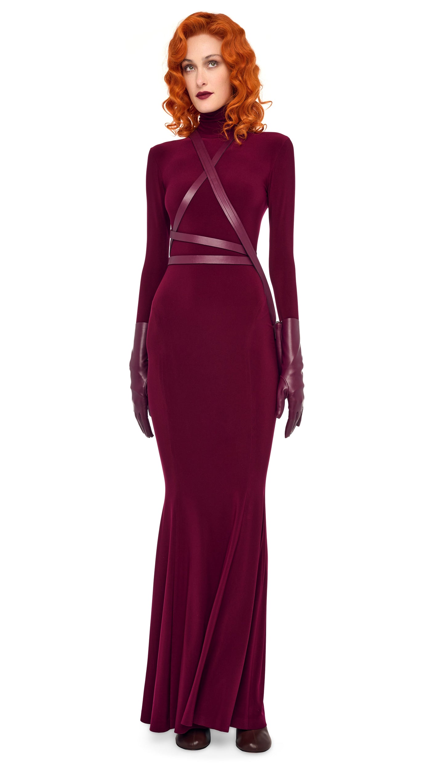 LONG SLEEVE TURTLE FISHTAIL GOWN Plum Norma Kamali LONG SLEEVE TURTLE FISHTAIL GOWN Plum Norma Kamali