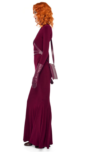 fitted lace wedding dress LONG SLEEVE TURTLE FISHTAIL GOWN – Plum – Norma Kamali