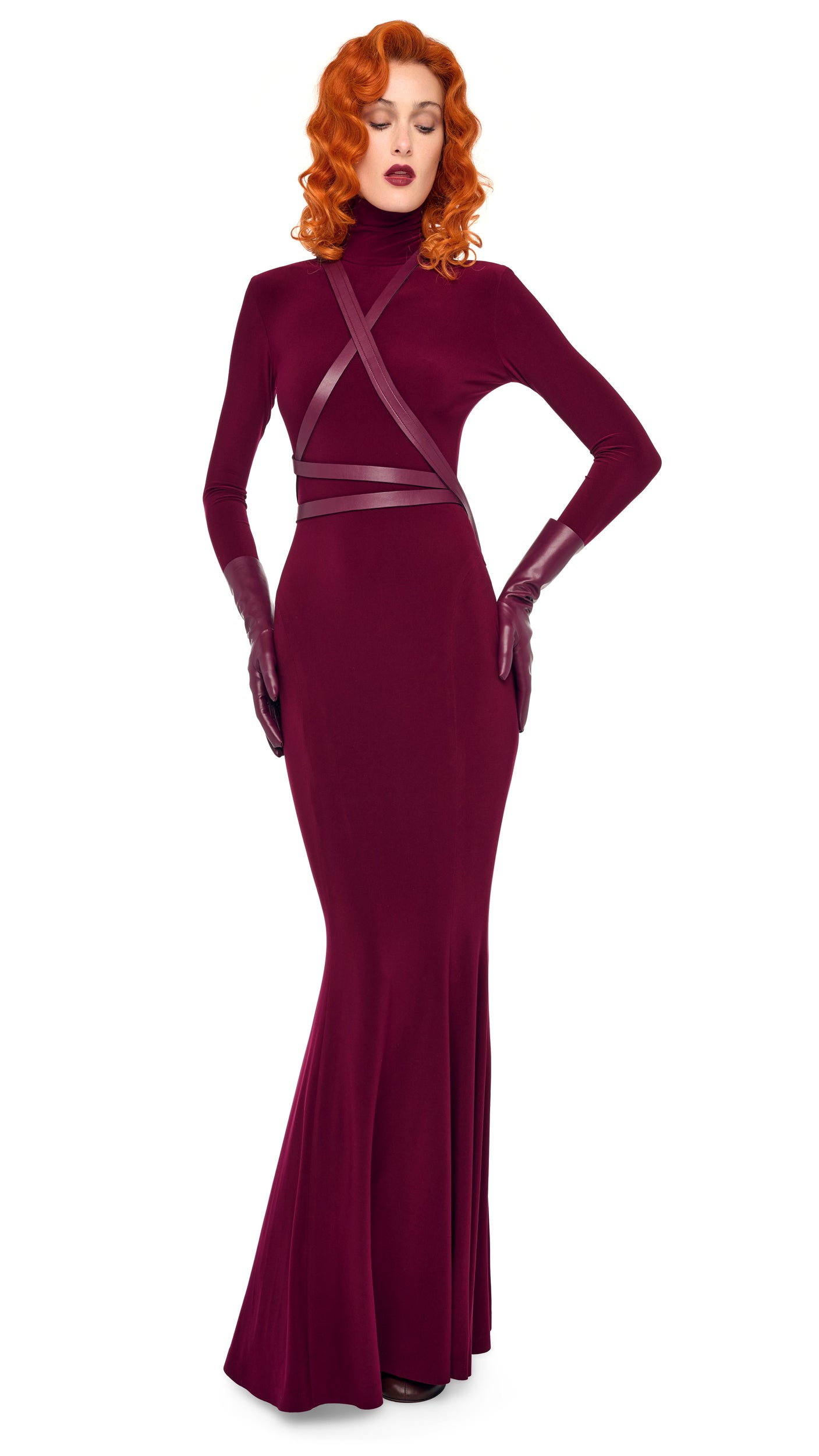 LONG SLEEVE TURTLE FISHTAIL GOWN Plum Norma Kamali LONG SLEEVE TURTLE FISHTAIL GOWN Plum Norma Kamali