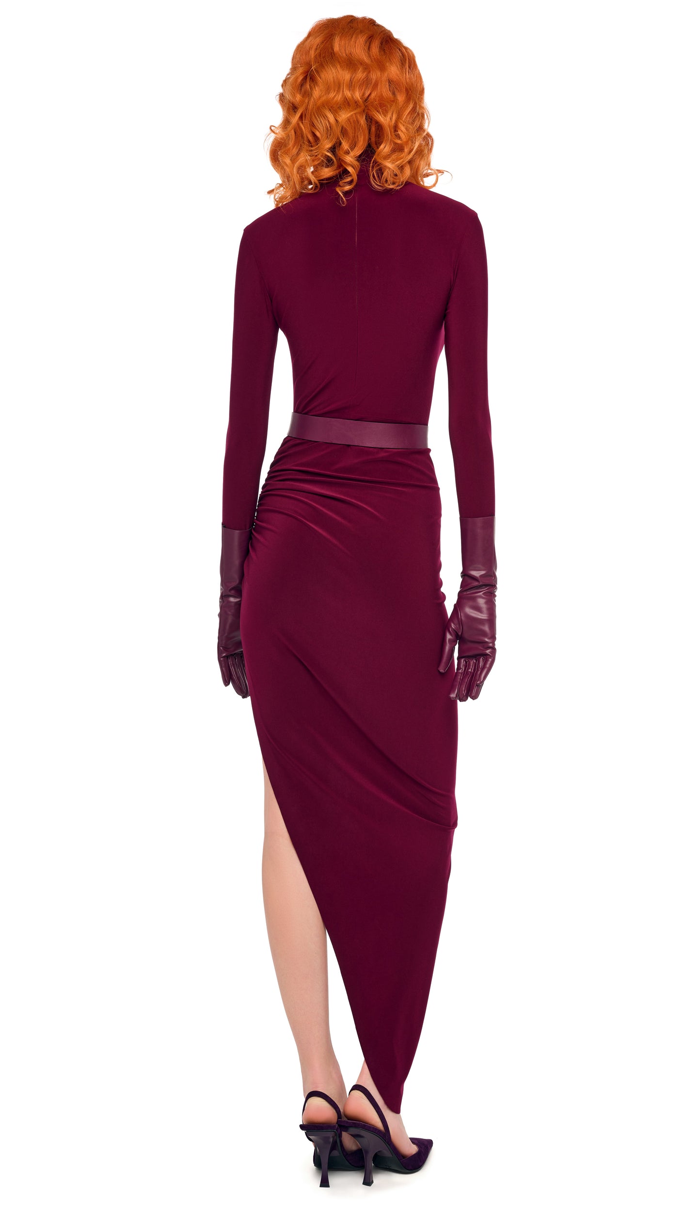 Norma Kamali Long Sleeve Turtle Neck Side Drape Gown - Plum / Size XS Norma Kamali Long Sleeve Turtle Neck Side Drape Gown - Plum / Size XS