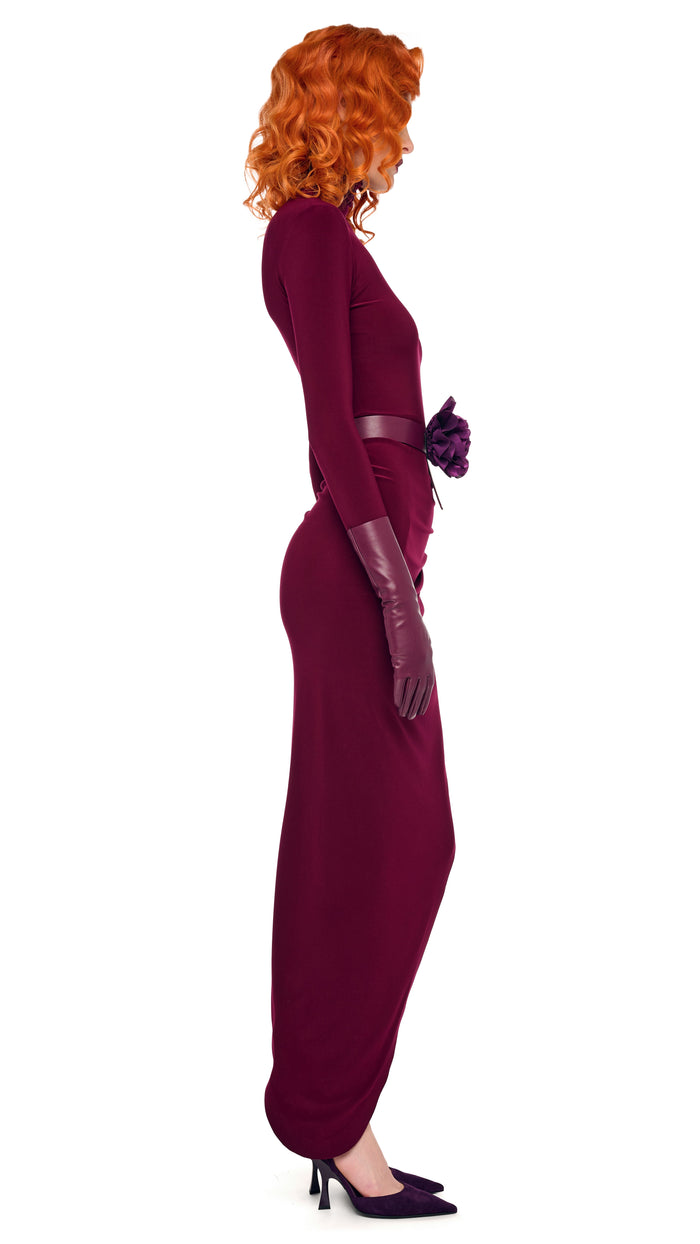 LONG SLEEVE TURTLE NECK SIDE DRAPE GOWN #4