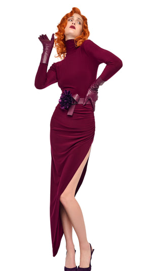 LONG SLEEVE TURTLE NECK SIDE DRAPE GOWN #6 Thumbnail