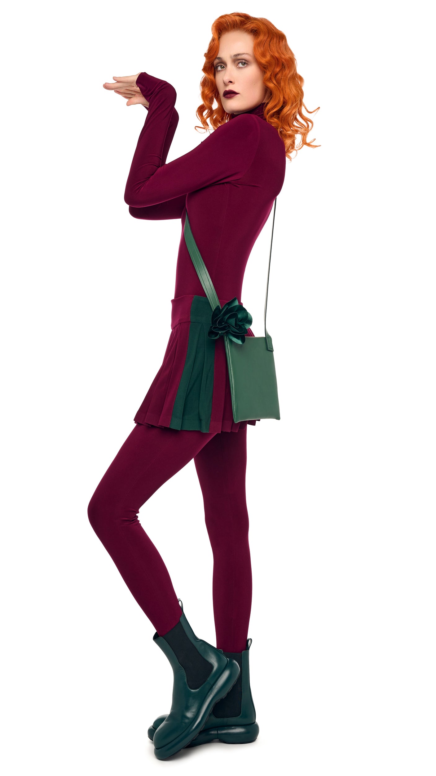 Norma Kamali Side Stripe Pleated Pickleball Skirt - Plum/Dark Emerald / Size XXS Norma Kamali Side Stripe Pleated Pickleball Skirt - Plum/Dark Emerald / Size XXS
