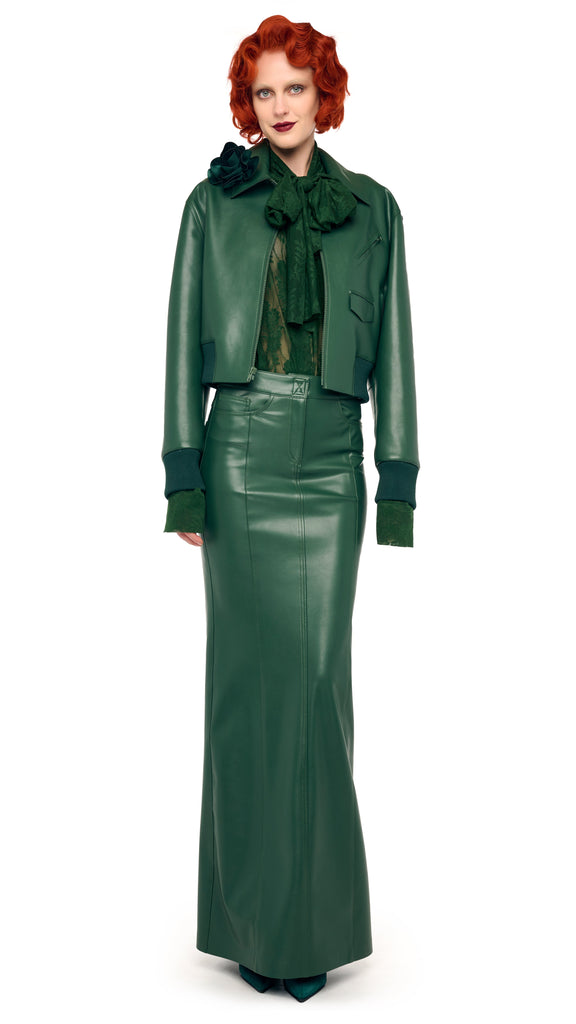 カモミール MENS ZIP FRONT CLASSIC CROPPED JACKET – Dark Emerald – Norma Kamali