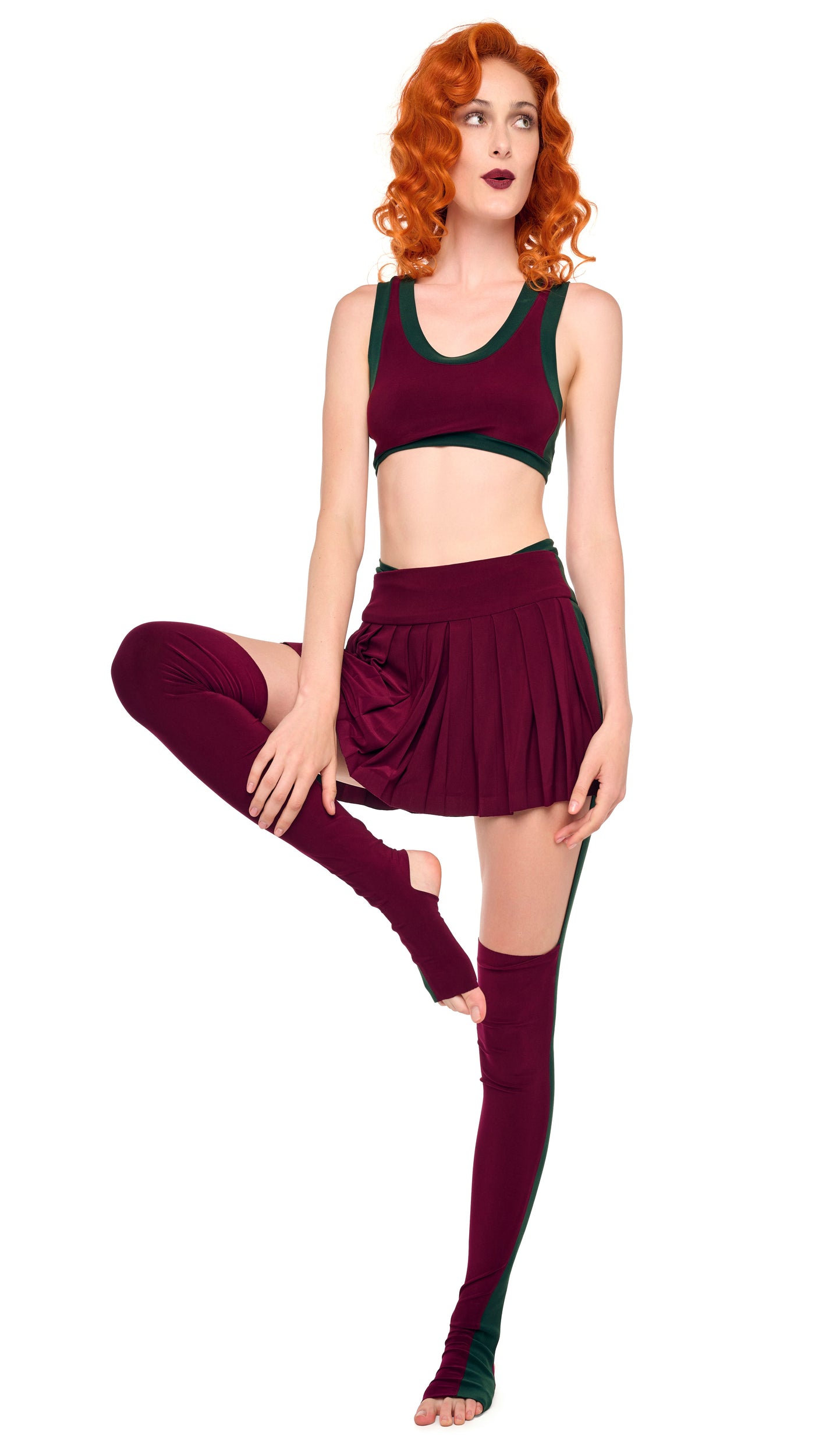 SIDE STRIPE PLEATED PICKLEBALL SKIRT – Plum/Dark Emerald – Norma