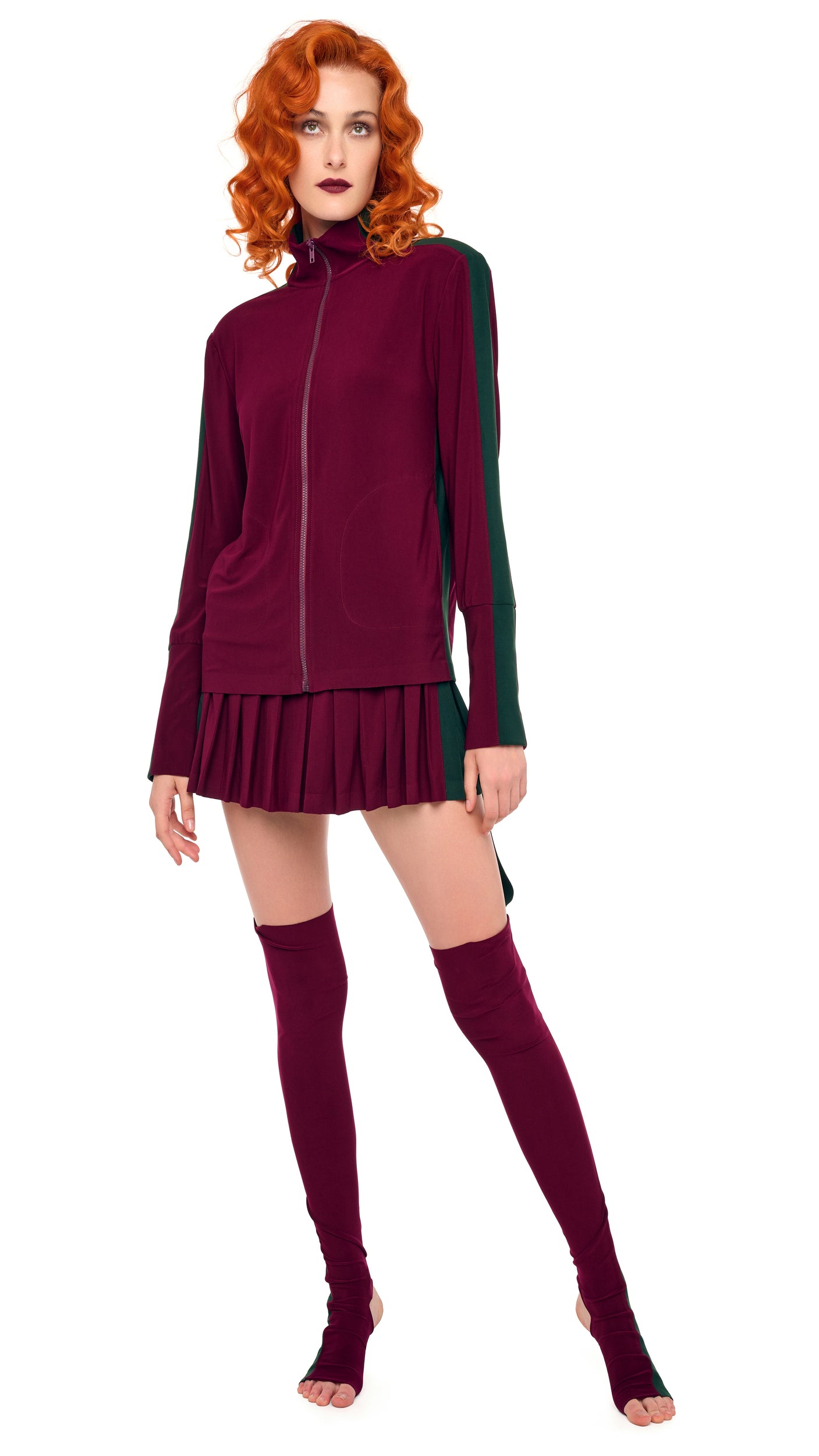 SIDE STRIPE PLEATED PICKLEBALL SKIRT – Plum/Dark Emerald – Norma