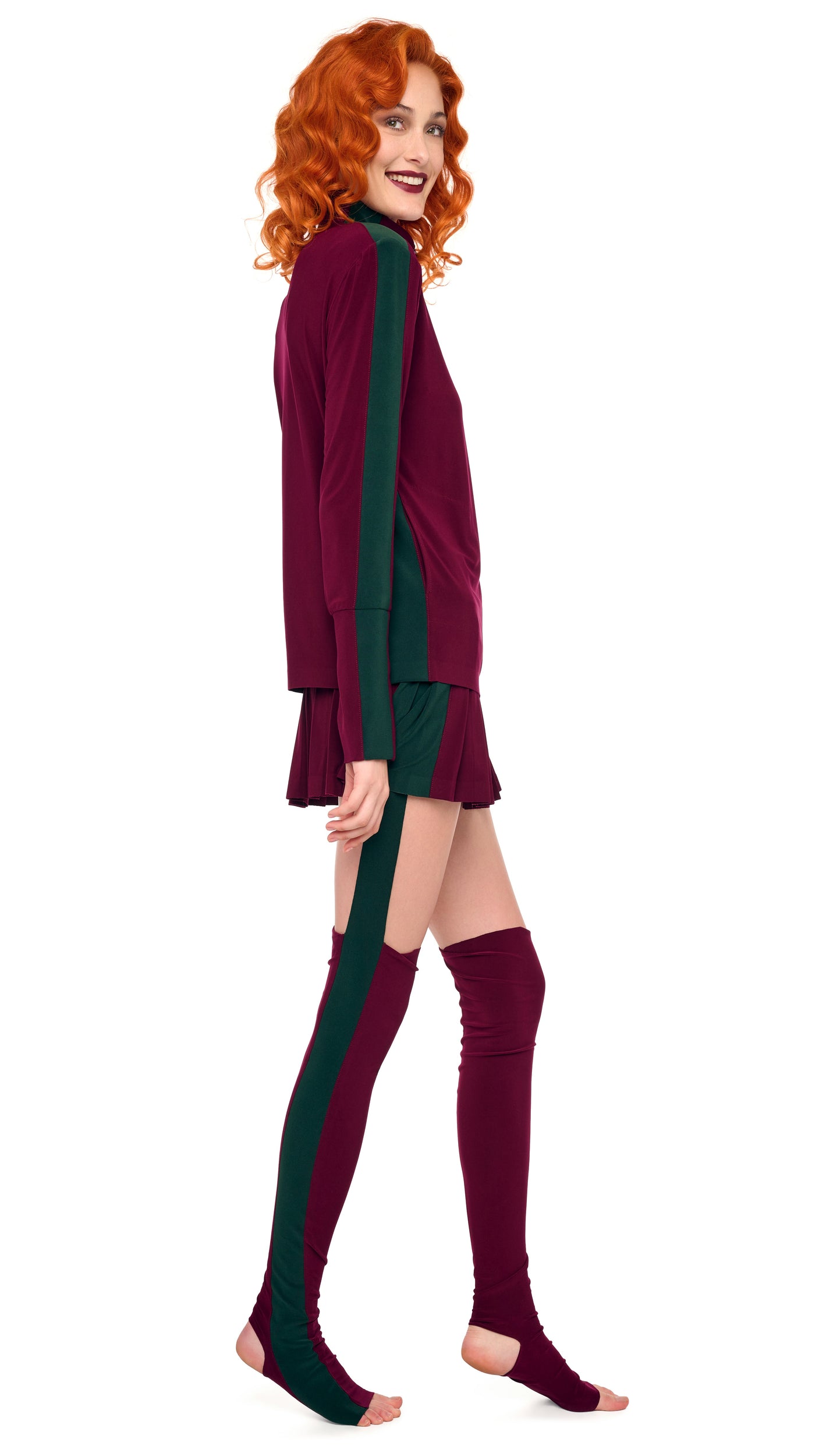 SIDE STRIPE TURTLE JACKET – Plum/Dark Emerald – Norma Kamali