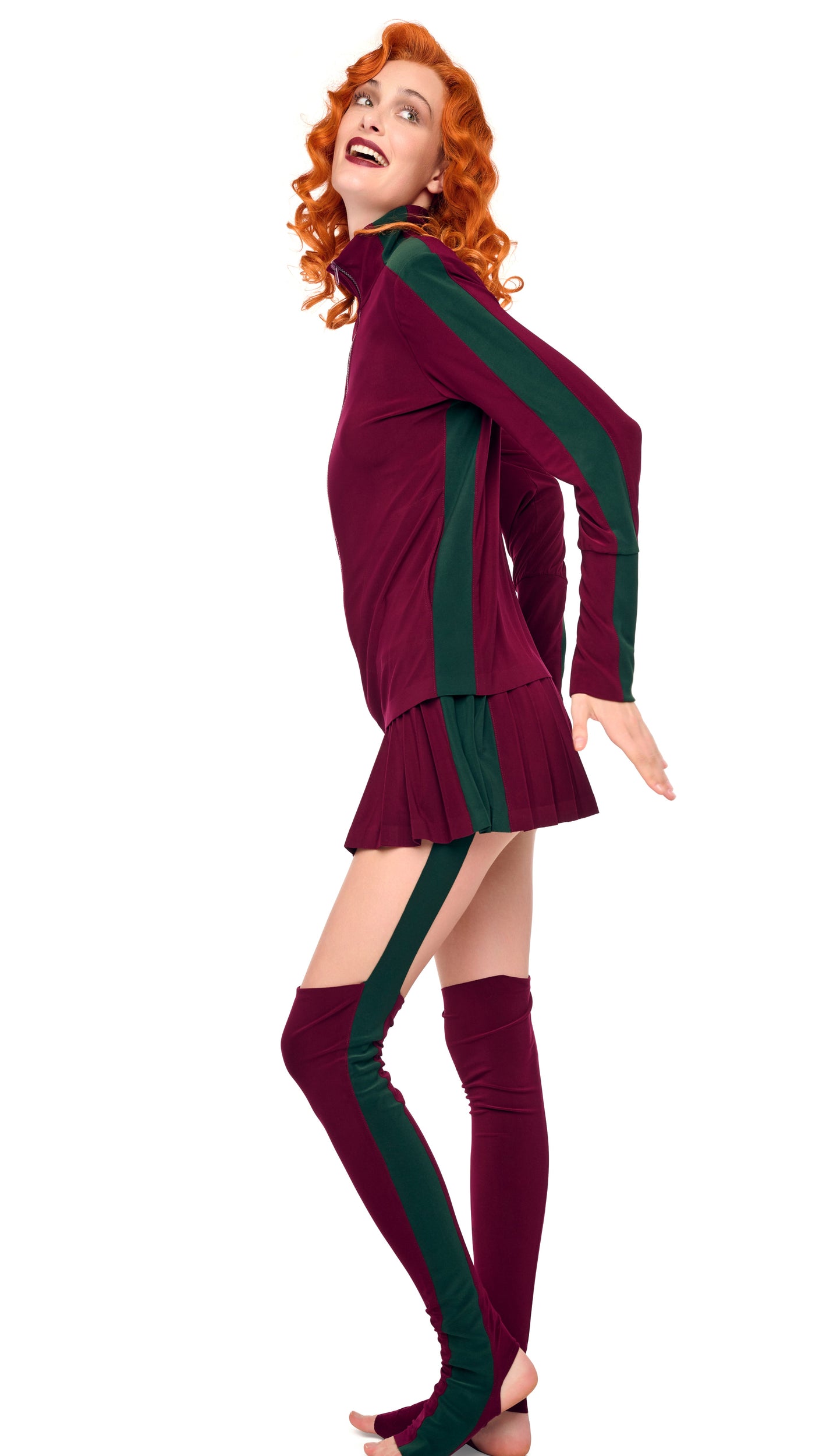 SIDE STRIPE TURTLE JACKET – Plum/Dark Emerald – Norma Kamali
