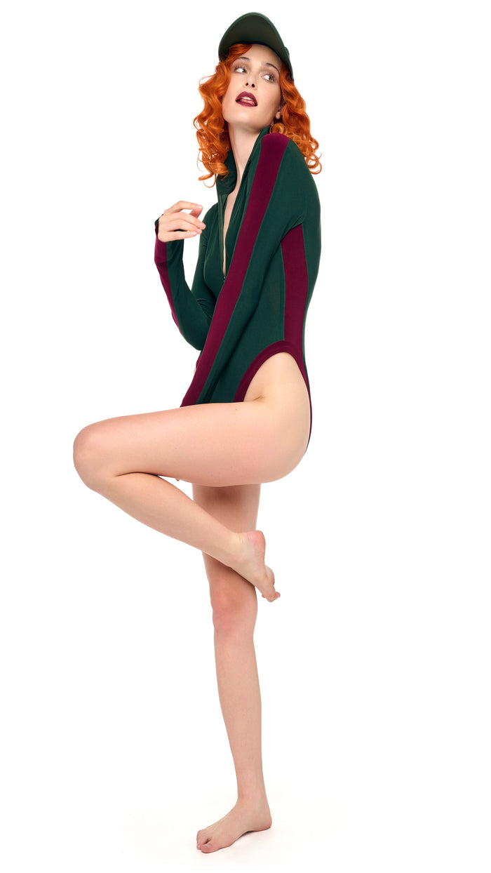 SIDE STRIPE ZIP FRONT L/S TURTLENECK BODYSUIT #8