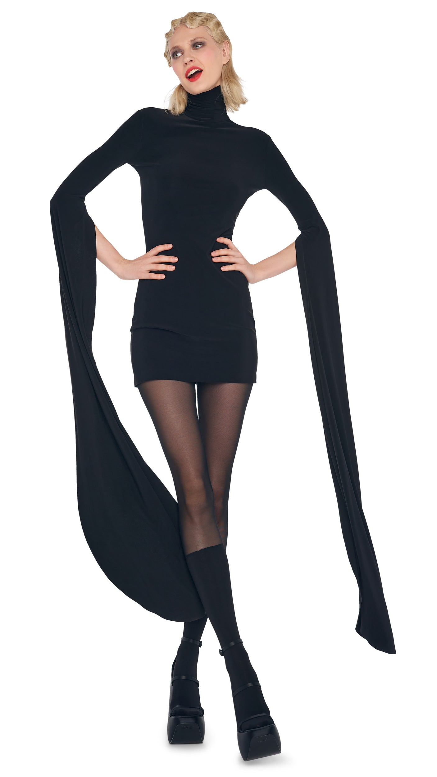 Long Sleeve Turtleneck Mini Dress Black