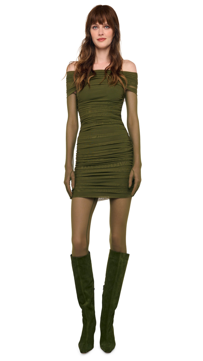 COWL NECK SHIRRED MINI DRESS #1