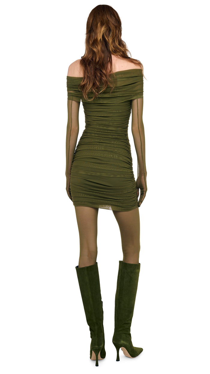 COWL NECK SHIRRED MINI DRESS #3