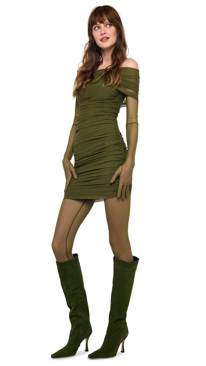 COWL NECK SHIRRED MINI DRESS #5